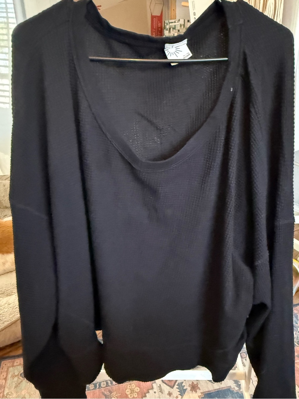 Black Lightweight Knit Scoop Neck LongSleeve Tee